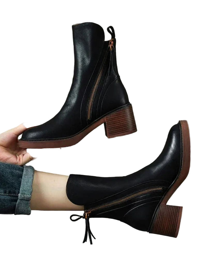 Valorine™ | Botte en cuir noire avec talon confortable, élégante et intemporelle