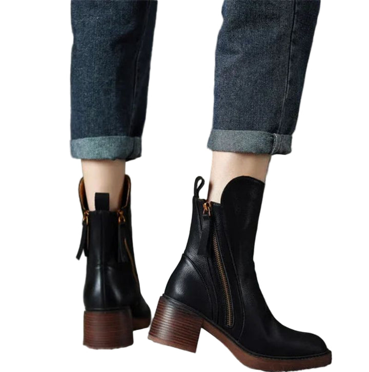 Valorine™ | Botte en cuir noire avec talon confortable, élégante et intemporelle