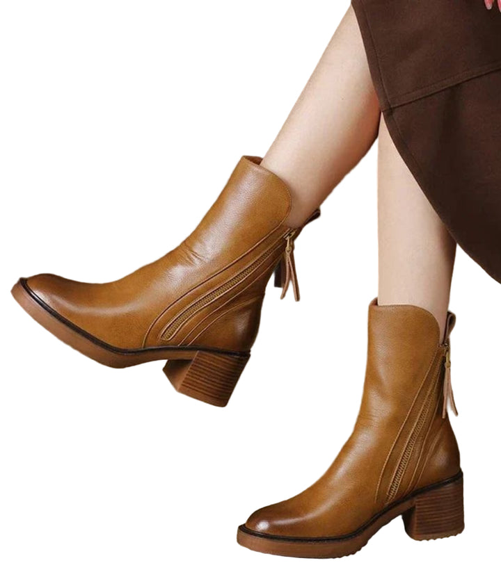 Valorine™ | Botte en cuir noire avec talon confortable, élégante et intemporelle