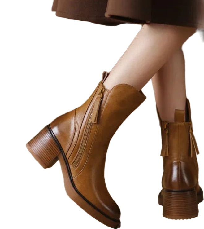 Valorine™ | Botte en cuir noire avec talon confortable, élégante et intemporelle